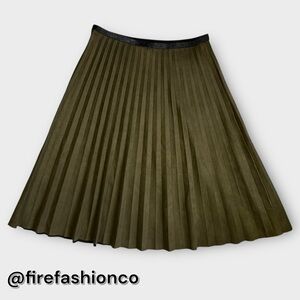 YAL Olive Green Pleated Maxi Skirt XL Preppy Classic Holiday Festive